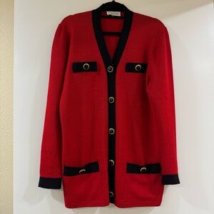 St John By Marie Gray Vintage Red Gold Buttons Cardigan Sweater Size 6
